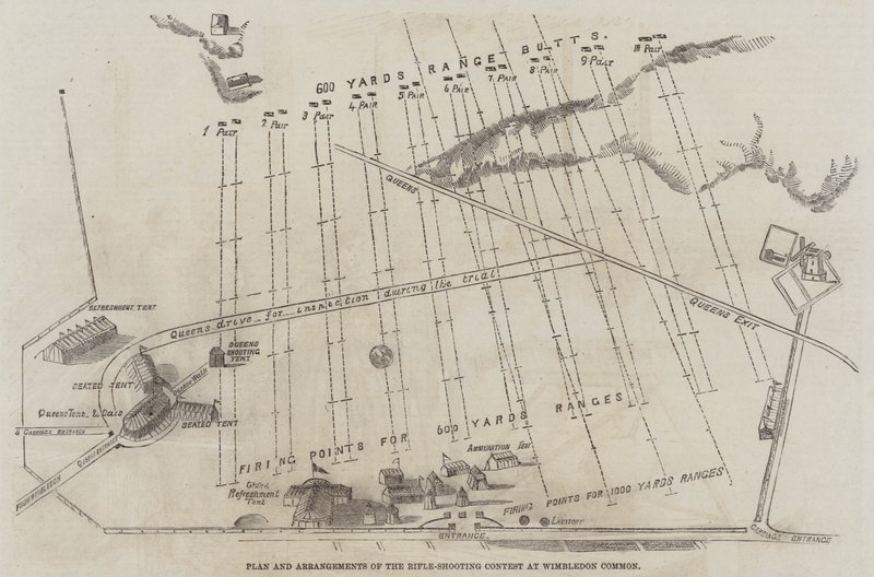 Plan and Arrangements of the Rifle-Shooting Contest at Wimbledon Common (engraving) بواسطة مدرسة اللغة الإنجليزية