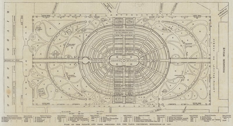 Plan of the Palace and Park designed for the Paris Universal Exhibition of 1867 (engraving) بواسطة مدرسة اللغة الإنجليزية