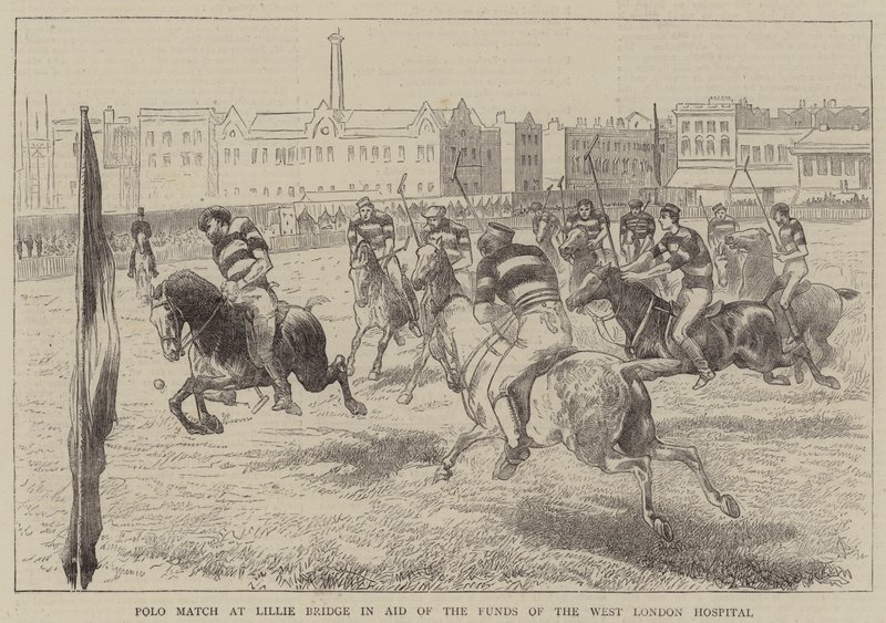 Polo Match at Lillie Bridge in Aid of the Funds of the West London Hospital (engraving) بواسطة مدرسة اللغة الإنجليزية