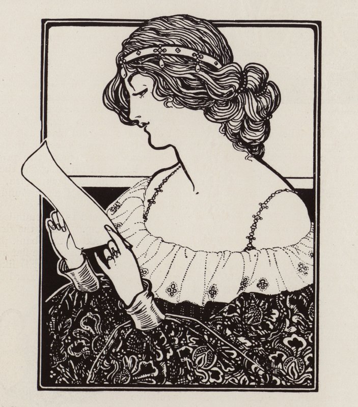 صورة لامرأة تقرأ رسالة (litho) بواسطة مدرسة اللغة الإنجليزية