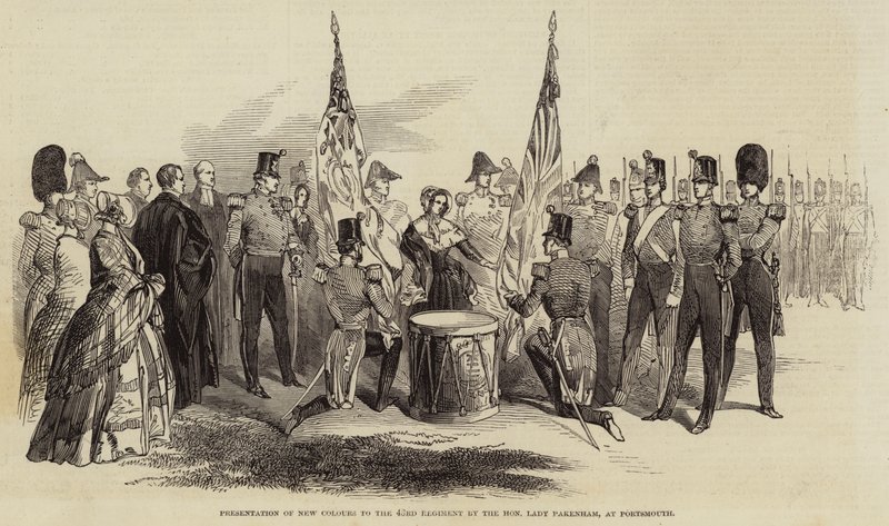 Presentation of New Colours to the 43rd Regiment by the Honourable Lady Pakenham, at Portsmouth (engraving) بواسطة مدرسة اللغة الإنجليزية