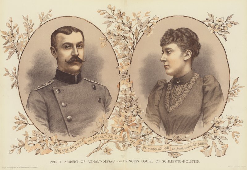 Prince Aribert of Anhalt-Dessau and Princess Louise of Schleswig-Holstein (chromolitho) بواسطة مدرسة اللغة الإنجليزية