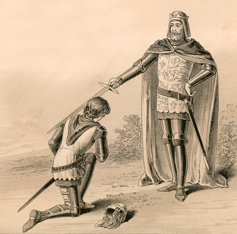 الأمير إدوارد ، الأمير الأسود ، الفارس من قبل والده ، الملك إدوارد الثالث بواسطة مدرسة اللغة الإنجليزية