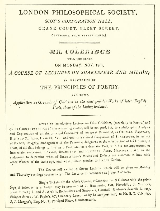 برنامج محاضرات Coleridges 1808 بواسطة مدرسة اللغة الإنجليزية