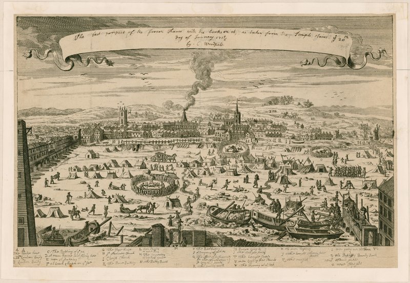 آفاق التايمز المجمدة ، المأخوذة من سلالم المعبد في 20 يناير 171516 بواسطة مدرسة اللغة الإنجليزية