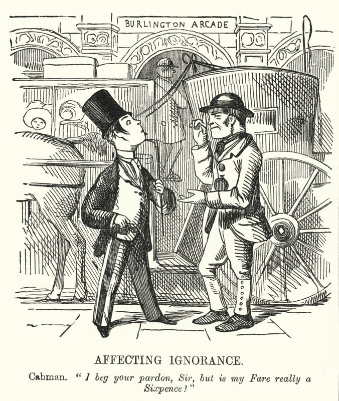 Punch cartoon: Affecting Ignorance: London cab driver (engraving) بواسطة مدرسة اللغة الإنجليزية