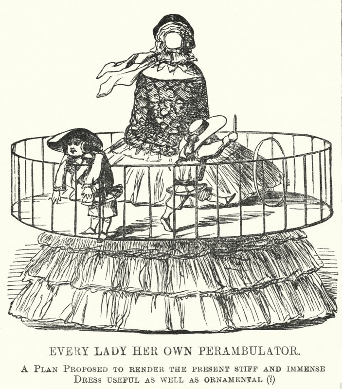 كارتون لكمة: Every Lady Her Own Perambulator - الموضة للتنانير ذات الأطواق النسائية (النقش) بواسطة مدرسة اللغة الإنجليزية
