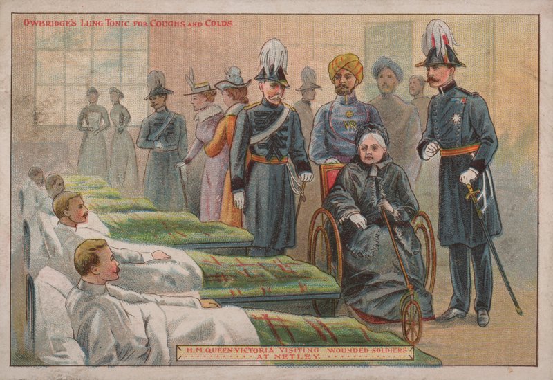 الملكة فيكتوريا تزور الجنود البريطانيين المصابين في مستشفى نتلي ، هامبشاير ، 1898 بواسطة مدرسة اللغة الإنجليزية