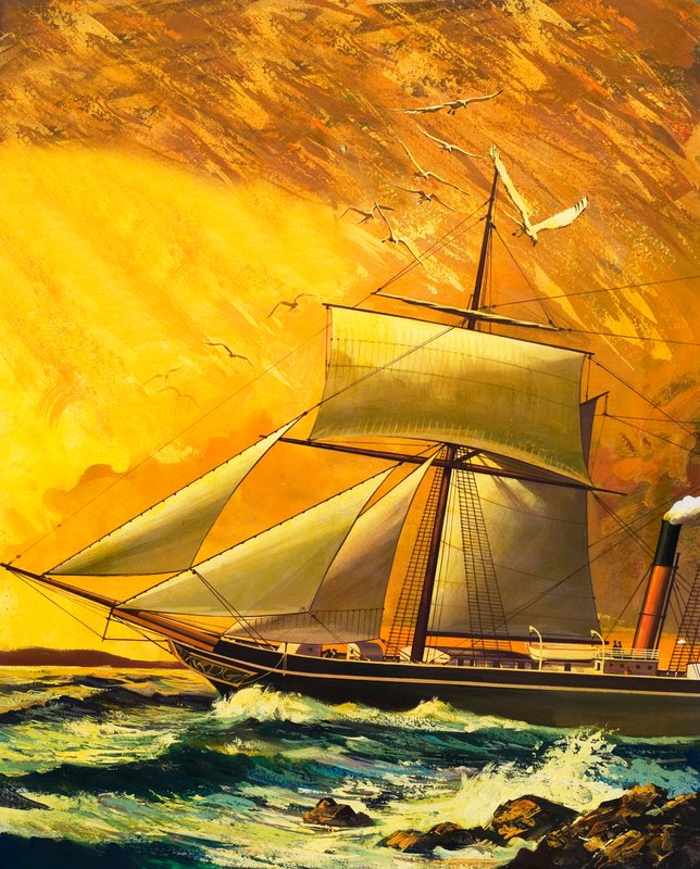 RMS Dane يصل إلى Table Bay بواسطة مدرسة اللغة الإنجليزية