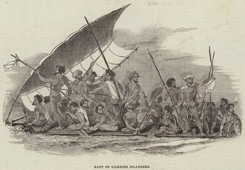 Raft of Gambier Islanders (engraving) بواسطة مدرسة اللغة الإنجليزية