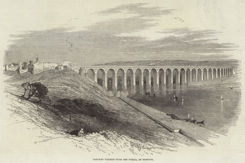 Railway Viaduct over the Tweed, at Berwick (engraving) بواسطة مدرسة اللغة الإنجليزية