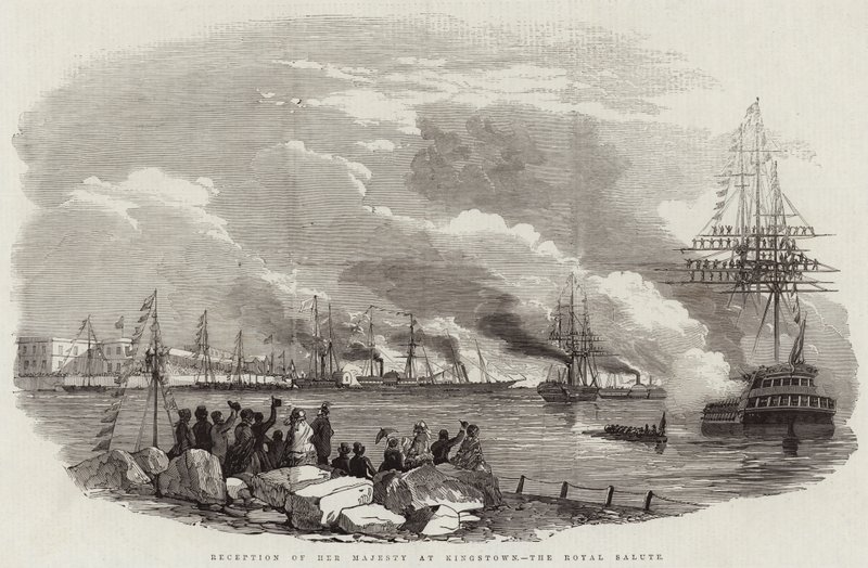 Reception of Her Majesty at Kingstown, the Royal Salute (engraving) بواسطة مدرسة اللغة الإنجليزية