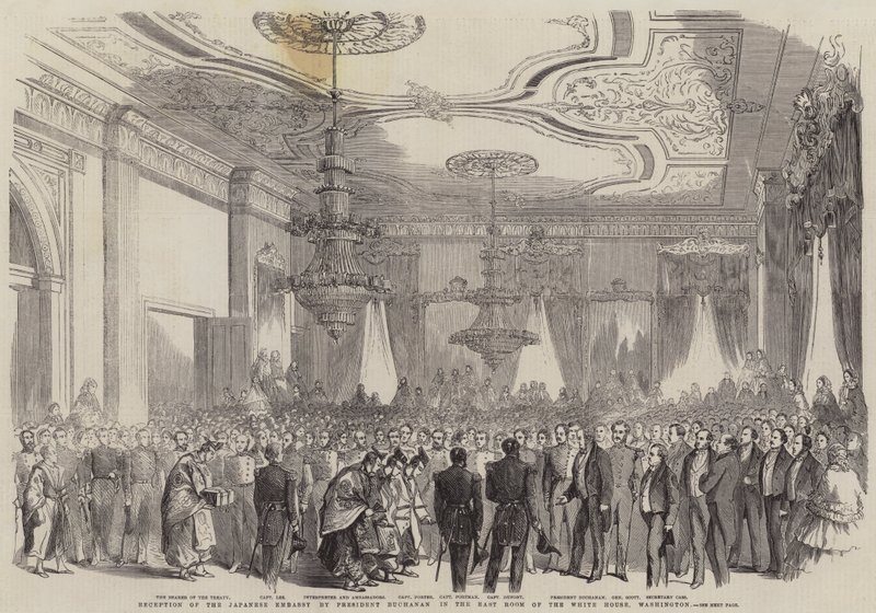 Reception of the Japanese Embassy by President Buchanan in the East Room of the White House, Washington (engraving) بواسطة مدرسة اللغة الإنجليزية