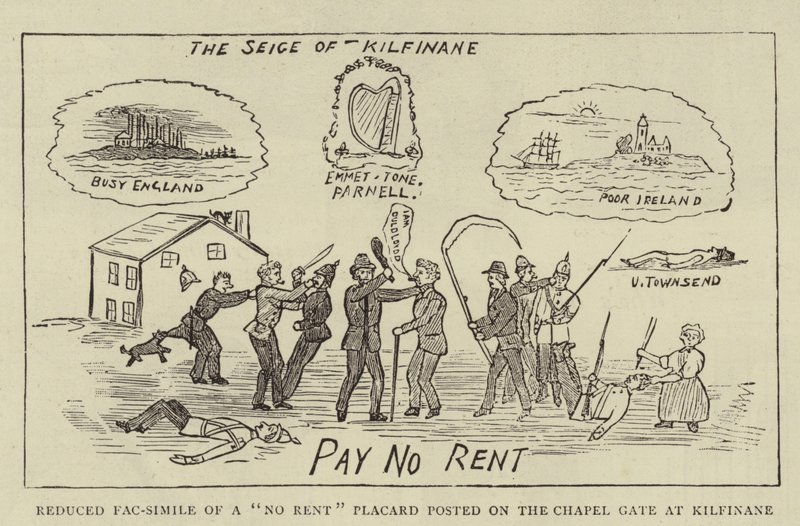 Reduced Fac-simile of a "No Rent" Placard posted on the Chapel Gate at Kilfinane (engraving) بواسطة مدرسة اللغة الإنجليزية