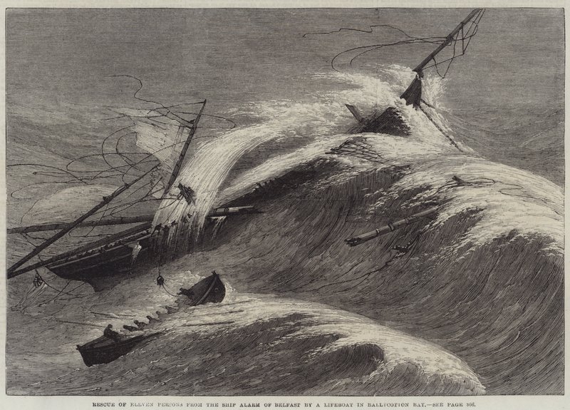 Rescue of Eleven Persons from the Ship Alarm of Belfast by a Lifeboat in Ballycotton Bay (engraving) بواسطة مدرسة اللغة الإنجليزية