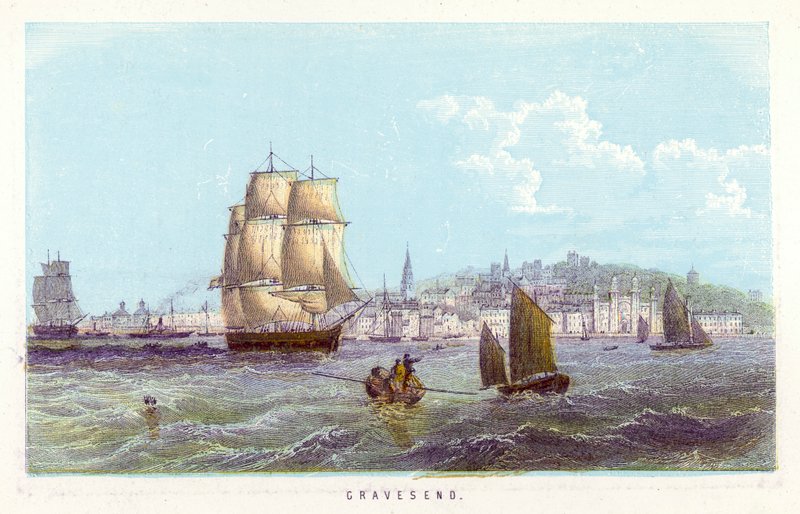 نهر التايمز: Gravesend (نقش ملون) بواسطة مدرسة اللغة الإنجليزية