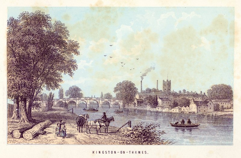 نهر التايمز: Kingston-on-Thames (نقش ملون) بواسطة مدرسة اللغة الإنجليزية
