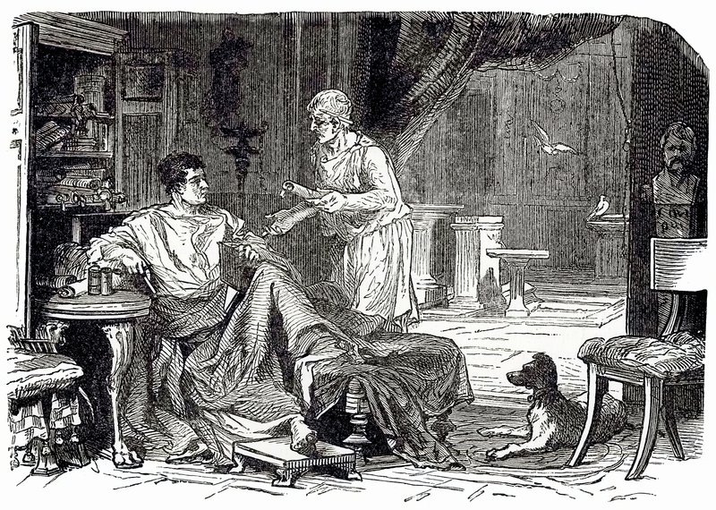 دراسة رومانية ، توضيح من Cassells Illustrated Universal History بواسطة إدوارد أولييه ، تم نشره عام 1890 (صورة محسنة رقميًا) بواسطة مدرسة اللغة الإنجليزية