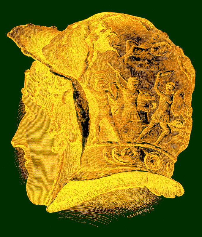 خوذة نذرية رومانية ، رسم توضيحي من Cassells Illustrated تاريخ عالمي بقلم إدوارد أولييه ، نقش بواسطة CE Charlton ، نشر عام 1890 (صورة محسنة رقميًا) بواسطة مدرسة اللغة الإنجليزية