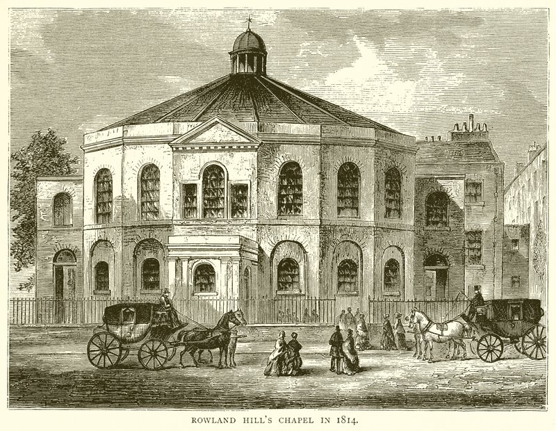 كنيسة رولاند هيلز في عام 1814 بواسطة مدرسة اللغة الإنجليزية