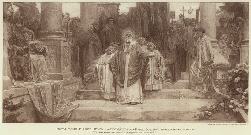 Royal Academy Prize Design for Decoration of a Public Building, "St Augustine Preaching Christianity in England" (engraving) بواسطة مدرسة اللغة الإنجليزية