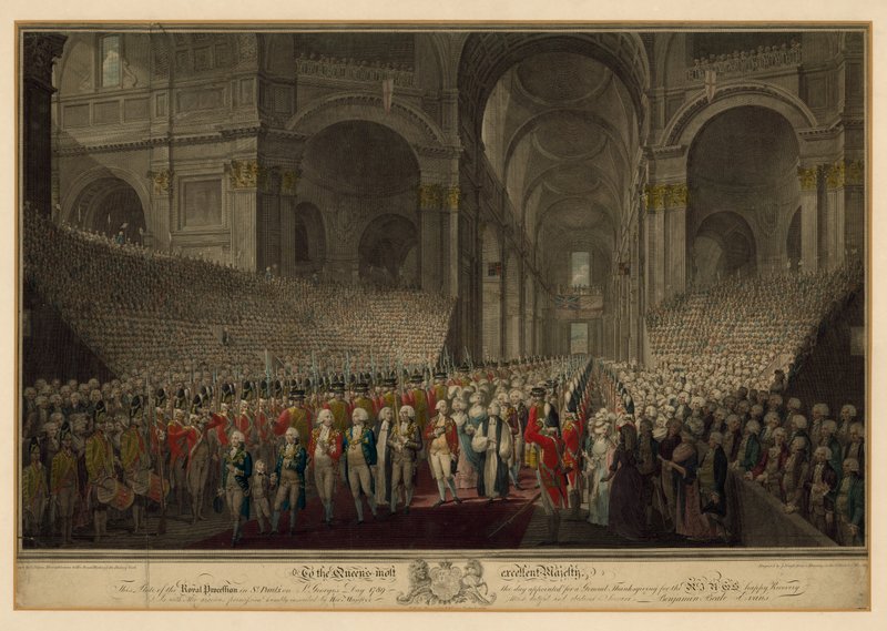 موكب ملكي في كاتدرائية سانت بولس في يوم سانت جورج ، 1789 بواسطة مدرسة اللغة الإنجليزية