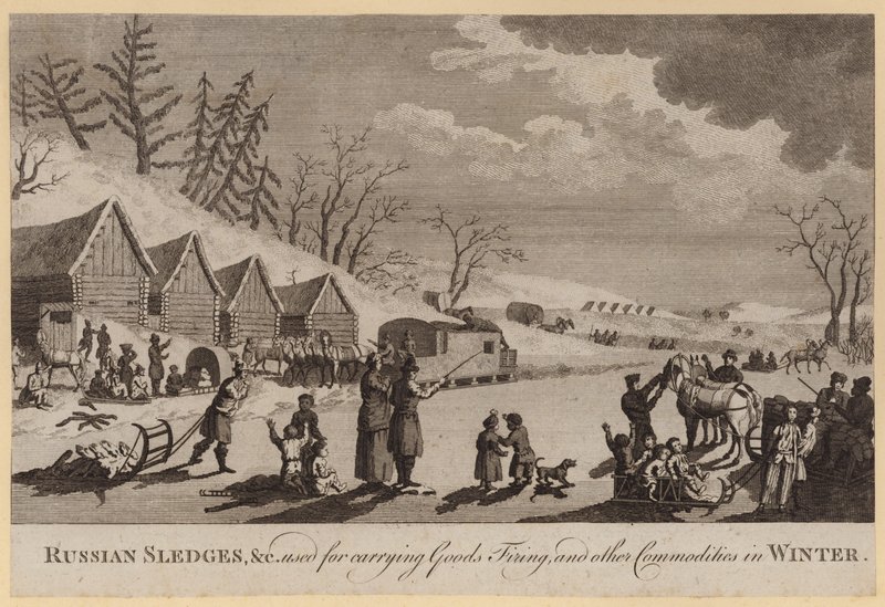 Russian Sledges, etc used for carrying Goods, Firing, and other Commodities in Winter (engraving) بواسطة مدرسة اللغة الإنجليزية