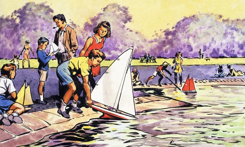 القوارب الشراعية في بركة مستديرة ، حدائق كنسينغتون بواسطة مدرسة اللغة الإنجليزية