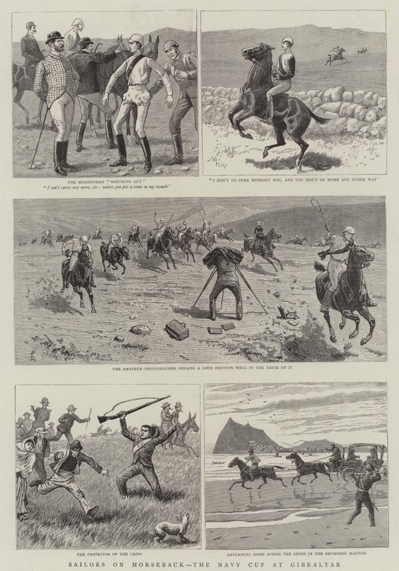 البحارة على ظهور الخيل ، كأس البحرية في جبل طارق (نقش) بواسطة مدرسة اللغة الإنجليزية