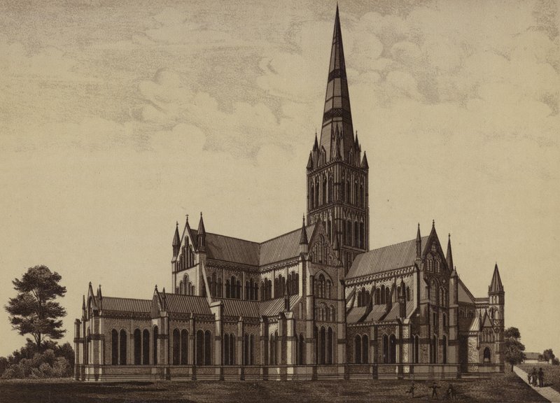 Salisbury Cathedral, from the North East (litho) بواسطة مدرسة اللغة الإنجليزية