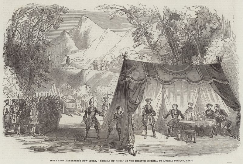 مشهد من أوبرا مايربير الجديدة "L'etoile du Nord" في مسرح إمبريال دي لوبيرا كوميك ، باريس (نقش) بواسطة مدرسة اللغة الإنجليزية
