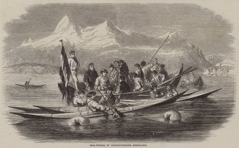 Seal-Fishing at Kingigtorssuak, Greenland (engraving) بواسطة مدرسة اللغة الإنجليزية