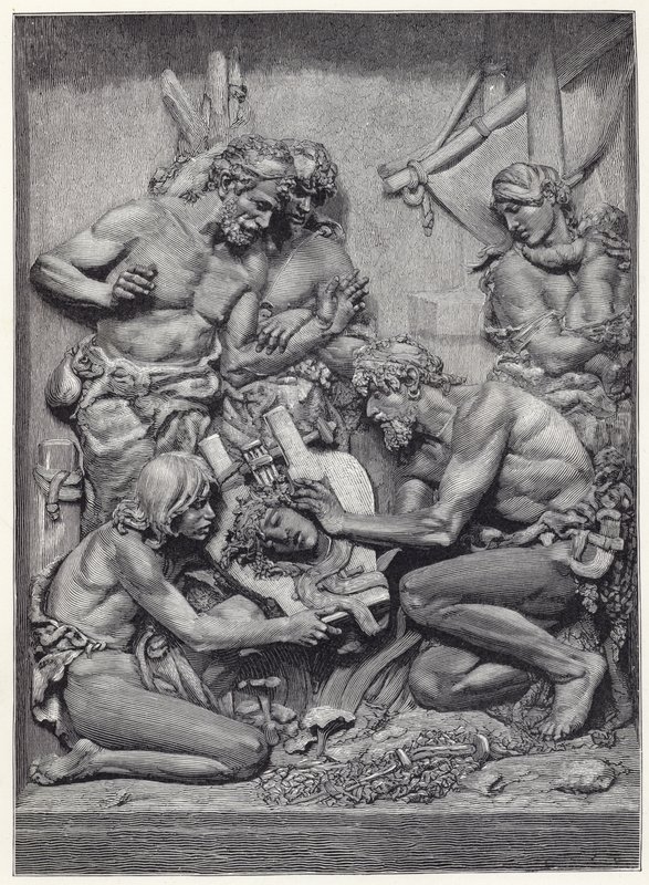 الرعاة يكتشفون رأس Orpheus ، من النقوش البارزة التي كتبها M Cordonnier بواسطة مدرسة اللغة الإنجليزية