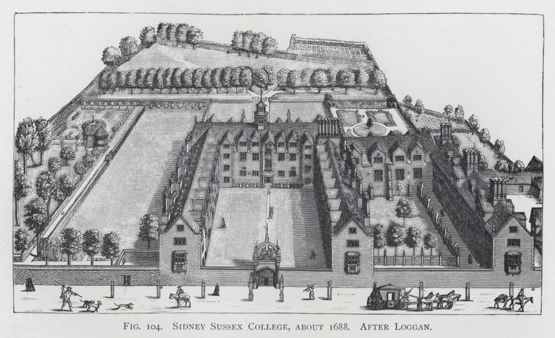 Sidney Sussex College, about 1688, after Loggan (engraving) بواسطة مدرسة اللغة الإنجليزية