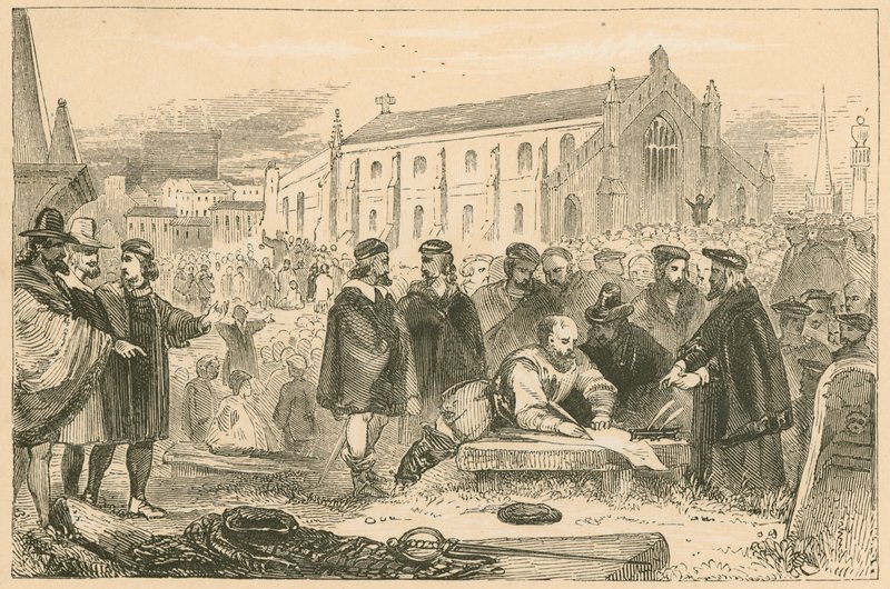 التوقيع على العهد في Greyfriars Churchyard ، إدنبرة بواسطة مدرسة اللغة الإنجليزية