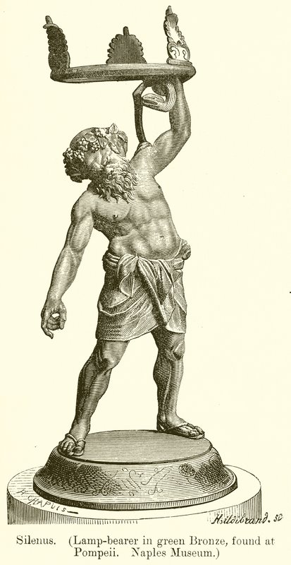 سيلينوس. (حامل مصباح من البرونز الأخضر ، وجد في بومبي. متحف نابولي) (نقش) بواسطة مدرسة اللغة الإنجليزية