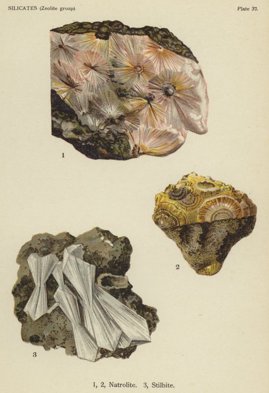 السيليكات (مجموعة الزيوليت) ، الناتروليت ، Stilbite (لون الليثو) بواسطة مدرسة اللغة الإنجليزية
