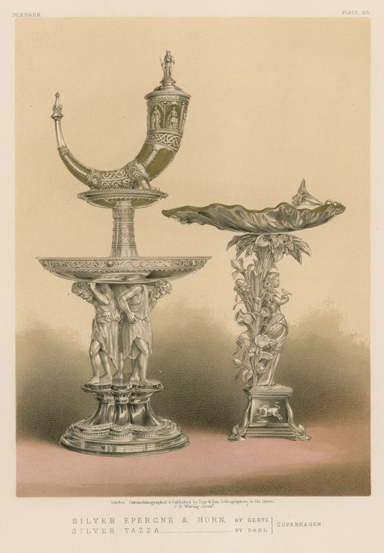 Silver Epergne and Horn by Hertz، Silver Tazza by Dahl، Copenhagen بواسطة مدرسة اللغة الإنجليزية