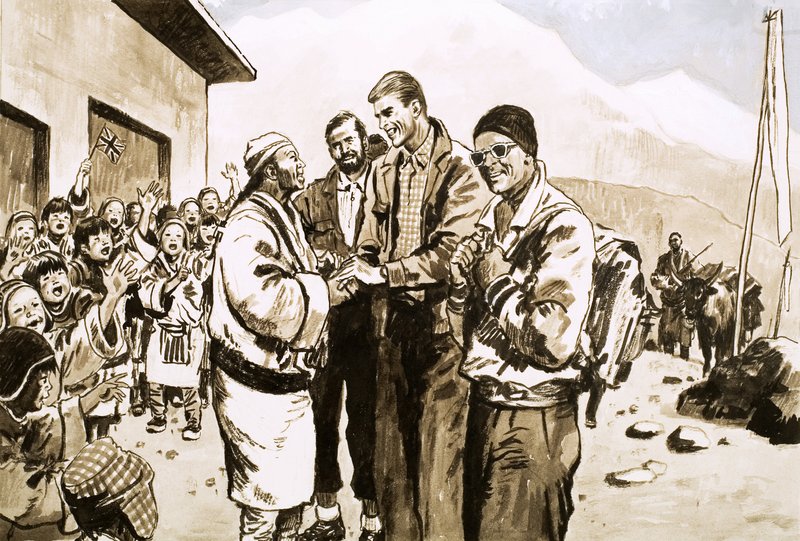 يزور السير إدموند هيلاري نيبال في عام 1963 بواسطة مدرسة اللغة الإنجليزية