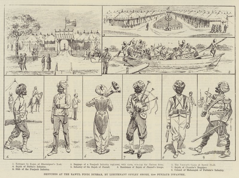 اسكتشات في Rawul Pindi Durbar (نقش) بواسطة مدرسة اللغة الإنجليزية