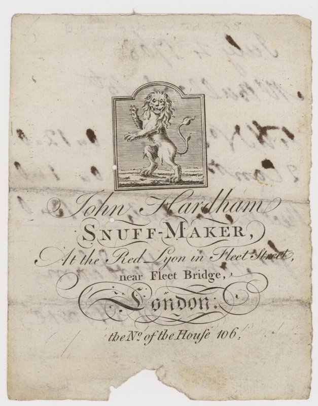 Snuff Maker ، John Hardham ، البطاقة التجارية بواسطة مدرسة اللغة الإنجليزية