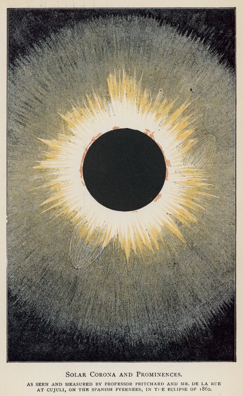 Solar Corona and Prominences ، كما يراها ويقاسها البروفيسور بريتشارد والسيد دي لا رو ... (لون ليثو) بواسطة مدرسة اللغة الإنجليزية