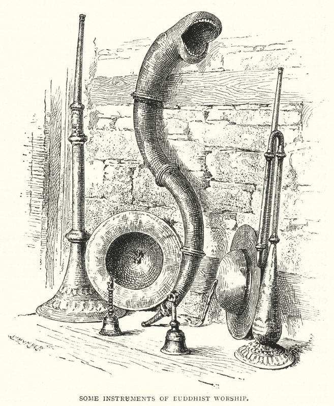 Some Instruments of Buddhist Worship (engraving) بواسطة مدرسة اللغة الإنجليزية