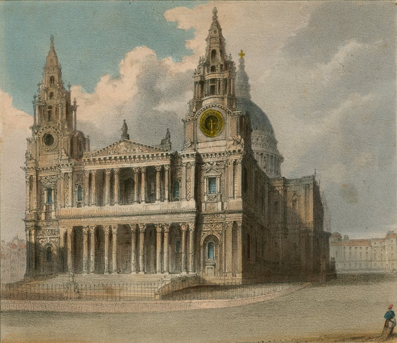 Spooners Protean Views: كاتدرائية سانت بولس ، تظهر أكشاك شركات المدينة ومستشفى Christs في زيارة Queens إلى Guildhall بواسطة مدرسة اللغة الإنجليزية
