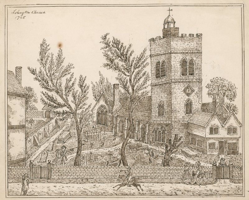 St Marys (الكنيسة القديمة) ، Islington (حبر على ورق) بواسطة مدرسة اللغة الإنجليزية