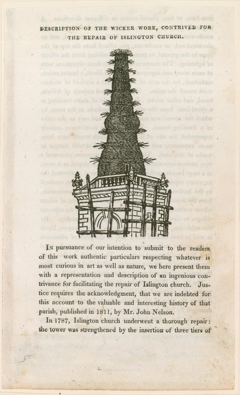 كنيسة سانت ماري ، Islington (الكنيسة القديمة) ، سقالة عمل Wicker بواسطة مدرسة اللغة الإنجليزية