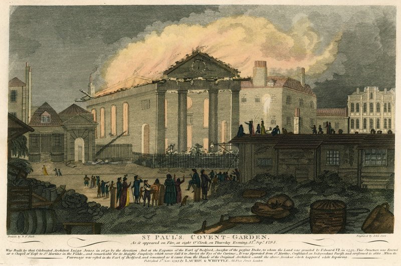 سانت بولز ، كوفنت غاردن ، لندن ، حيث ظهرت النيران في مساء يوم 17 سبتمبر 1795 بواسطة مدرسة اللغة الإنجليزية