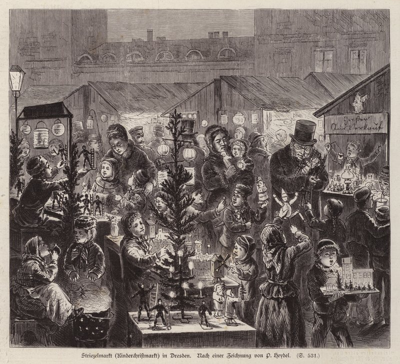 سوق عيد الميلاد في Striezelmarkt ، درسدن ، ألمانيا (نقش) بواسطة مدرسة اللغة الإنجليزية