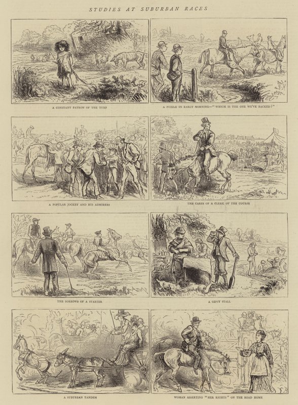 Studies at Suburban Races (engraving) بواسطة مدرسة اللغة الإنجليزية