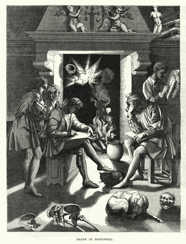 Studio of Baccio Bandinelli in the sixteenth century (engraving) بواسطة مدرسة اللغة الإنجليزية